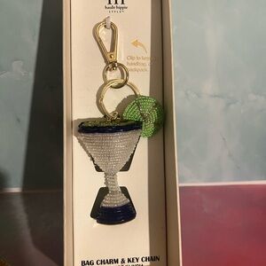 Haute Hippie Beaded Martini Bag Charm Keychain - Green & White